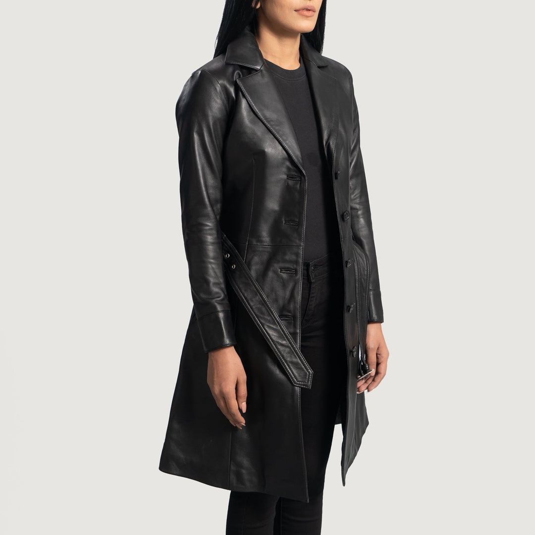 Moonlight Black Leather Trench Coat for Women