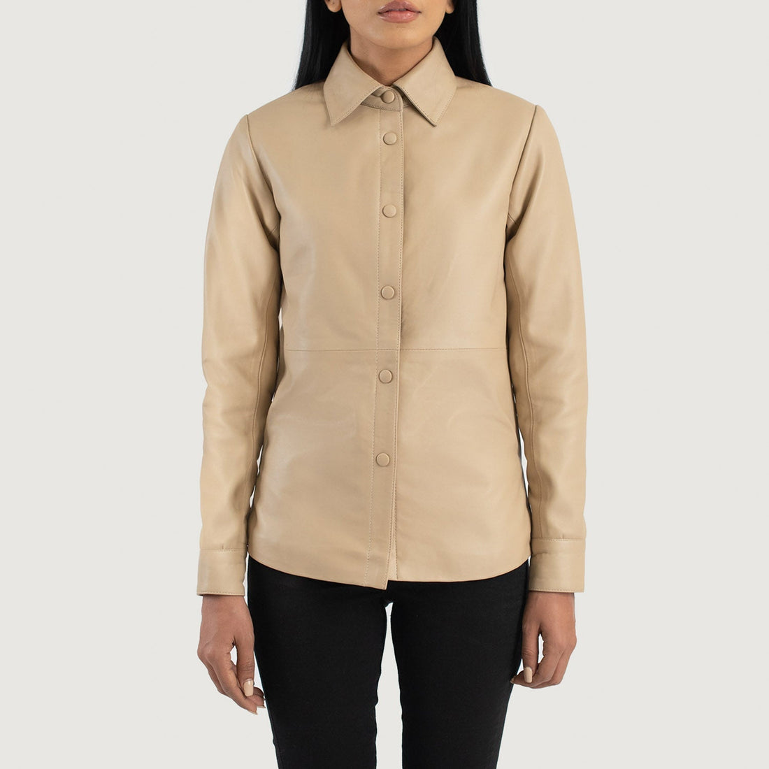 Zenith Beige Leather Shirt Jacket
