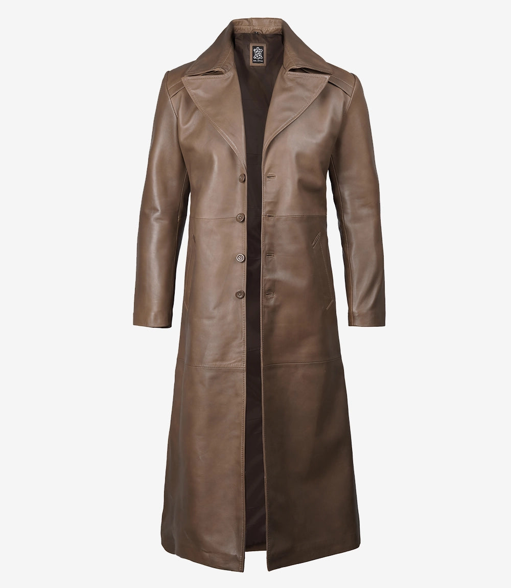 Brown Leather Long Men's Duster Coat