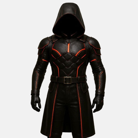 Black Leather Cloak with Armored Chest Plate