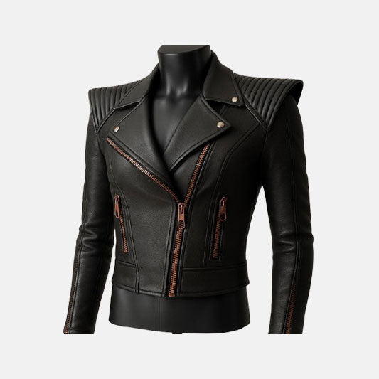 Cropped Black Leather Biker Jacket