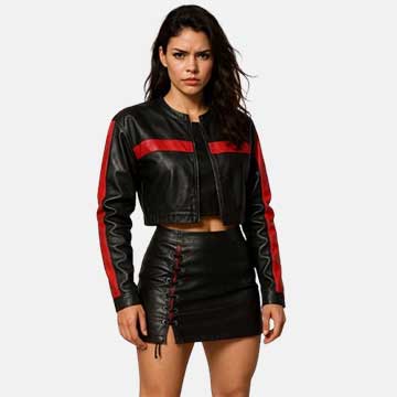 Black & Red Leather Skirt Set