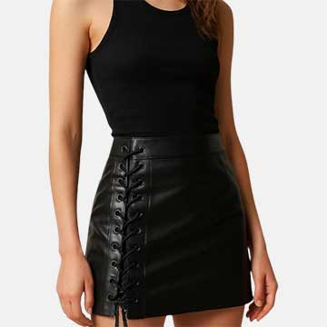 Black Lambskin Leather Mini Skirt