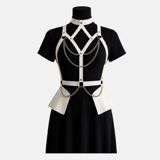 White Leather Peplum Harness Corset Belt Top