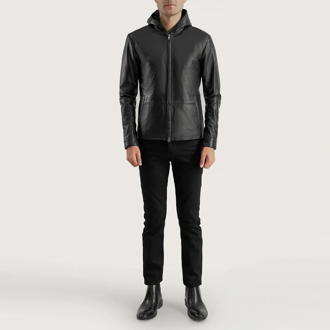 Andy Matte Black Hooded Leather Jacket