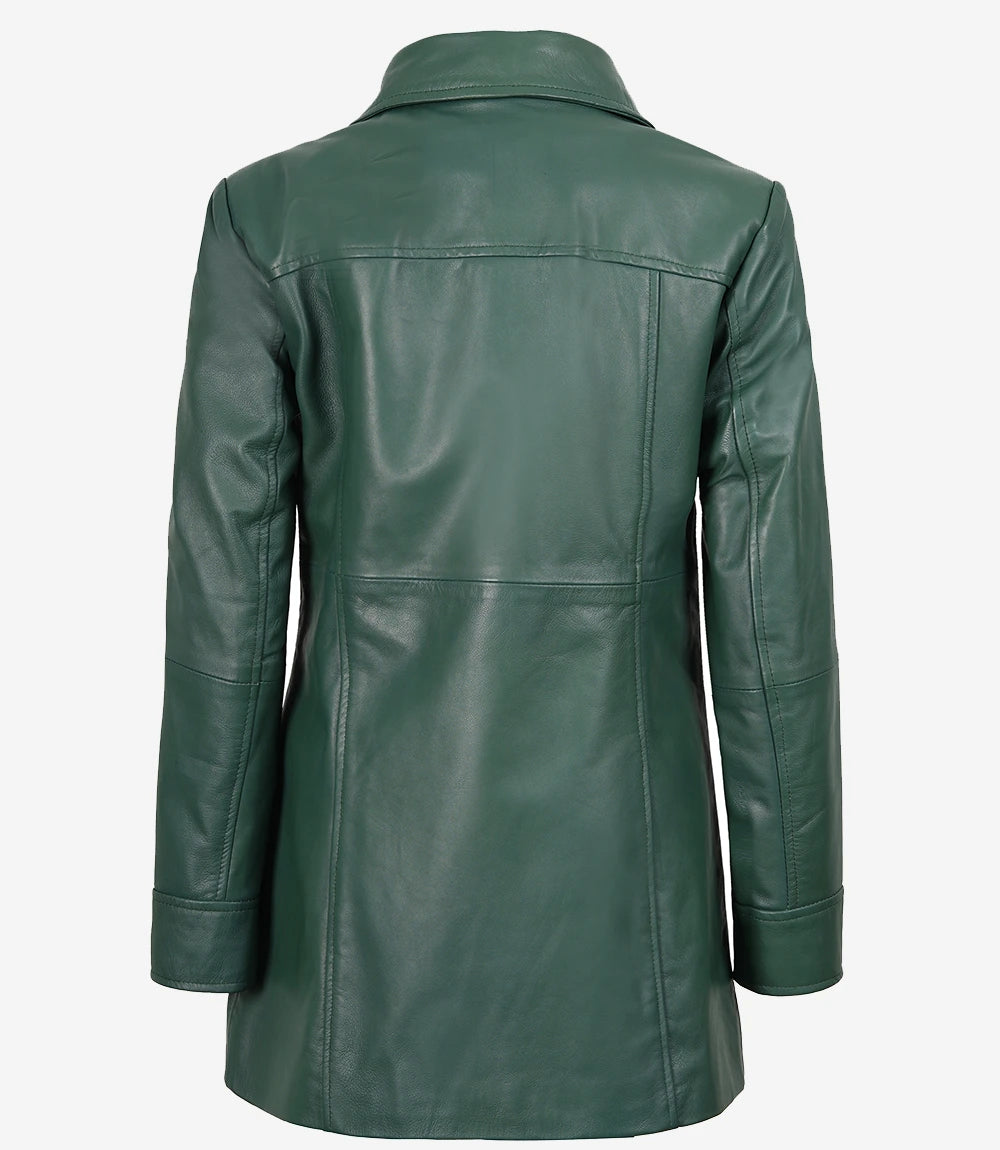 Kandis Women's Green Real Leather Car Coat