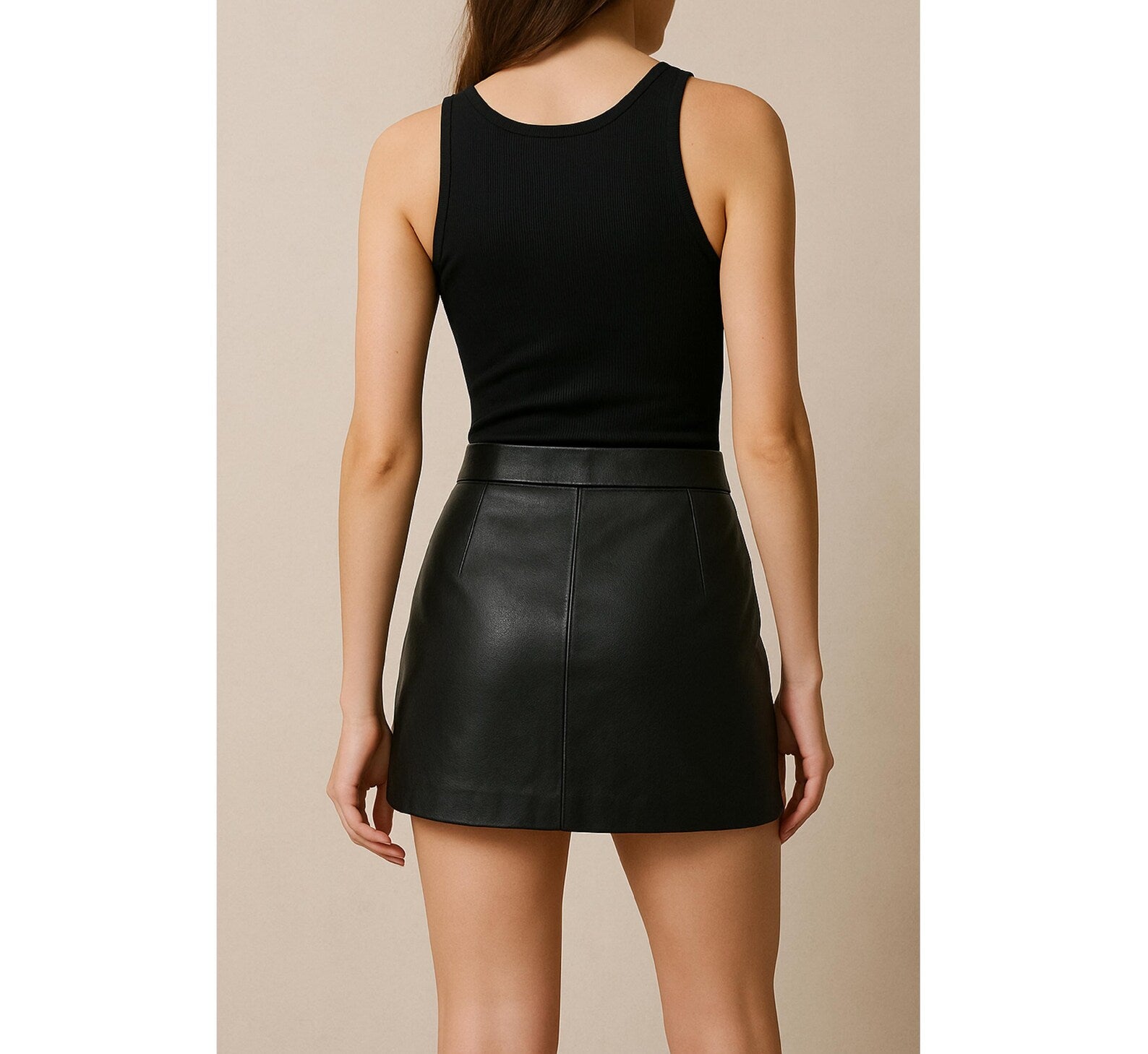 Black Lambskin Leather Mini Skirt