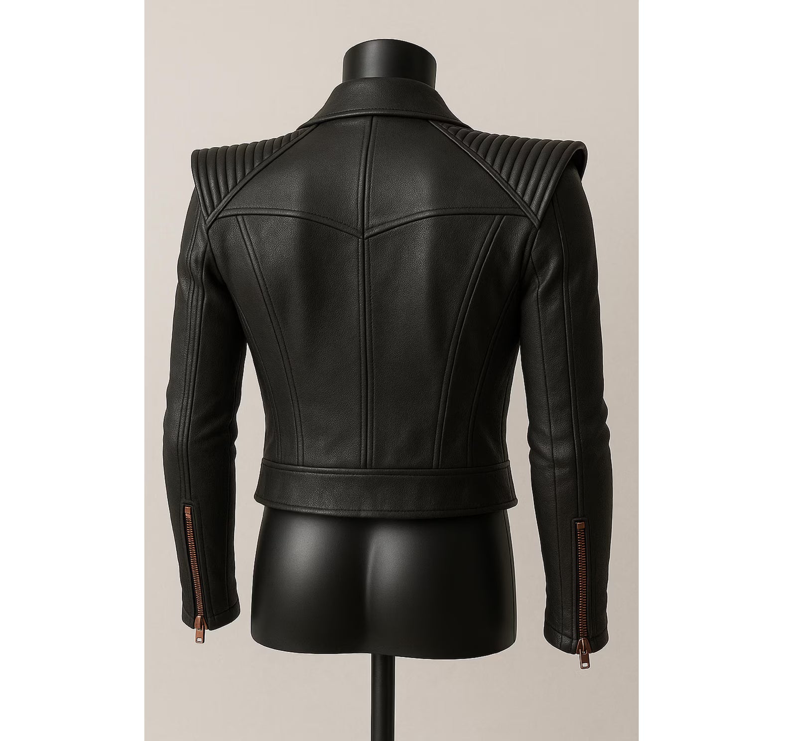 Cropped Black Leather Biker Jacket