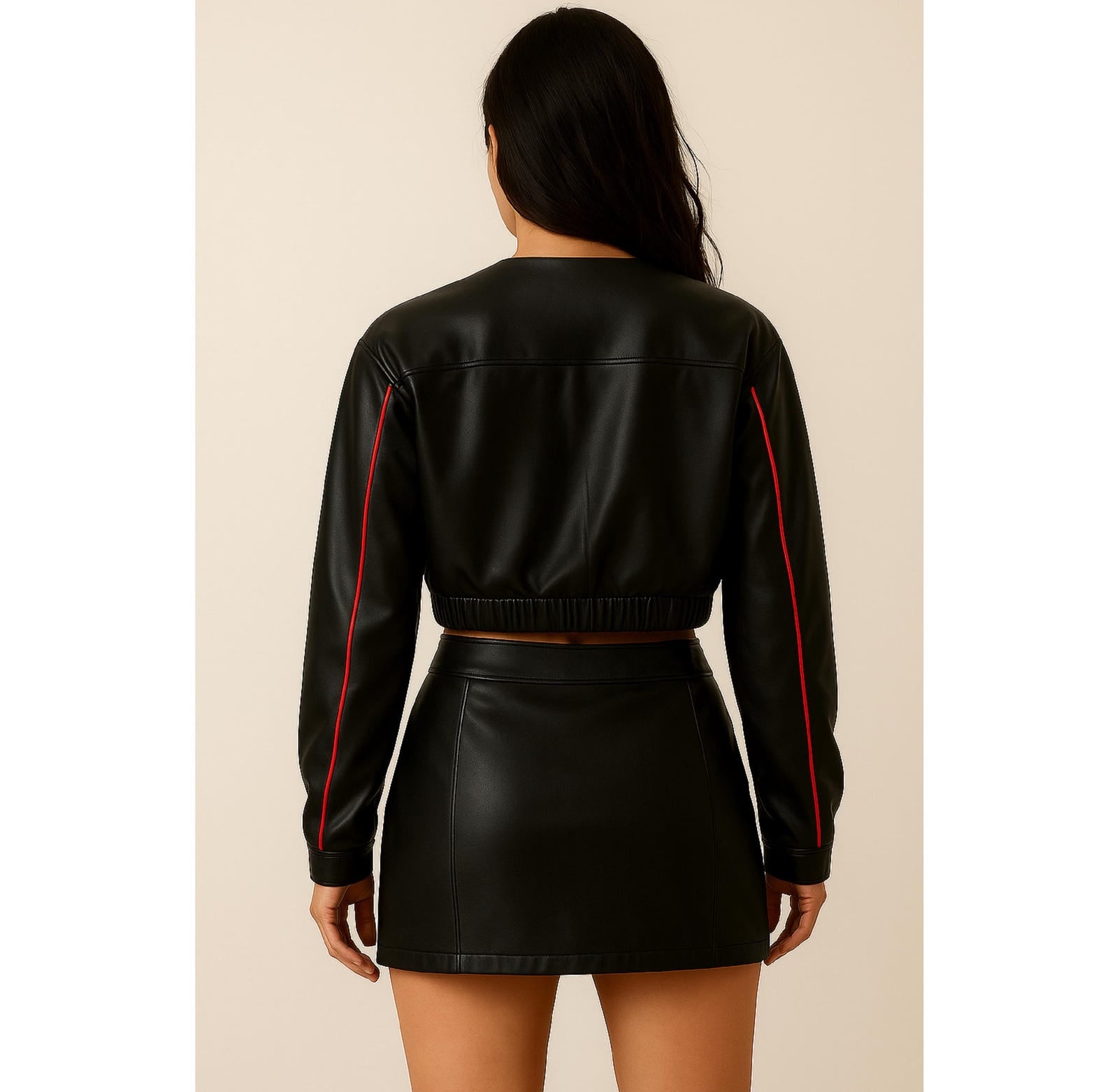 Black & Red Leather Skirt Set