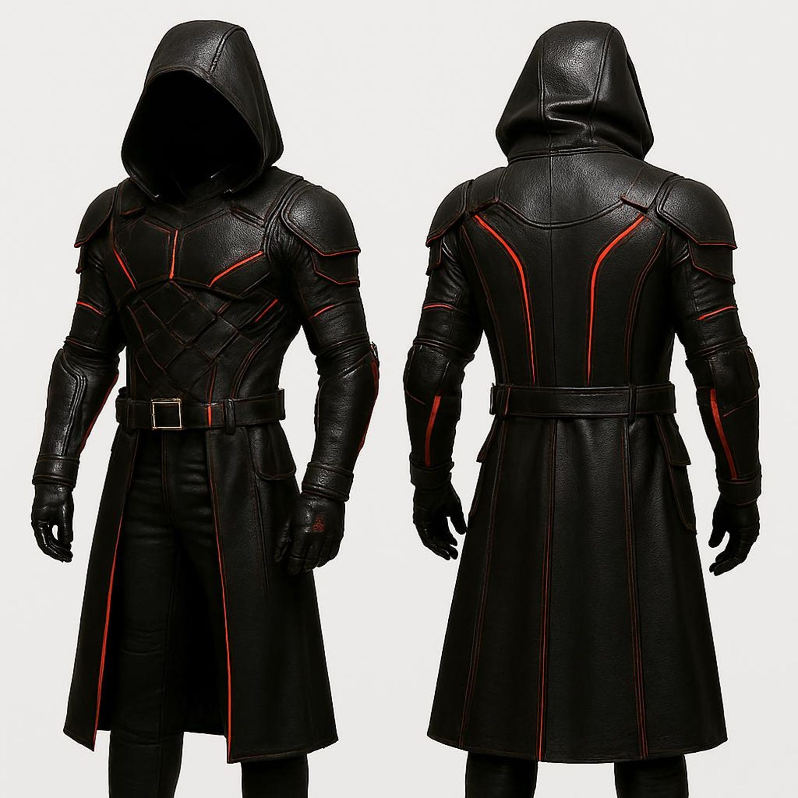 Black Leather Cloak with Armored Chest Plate