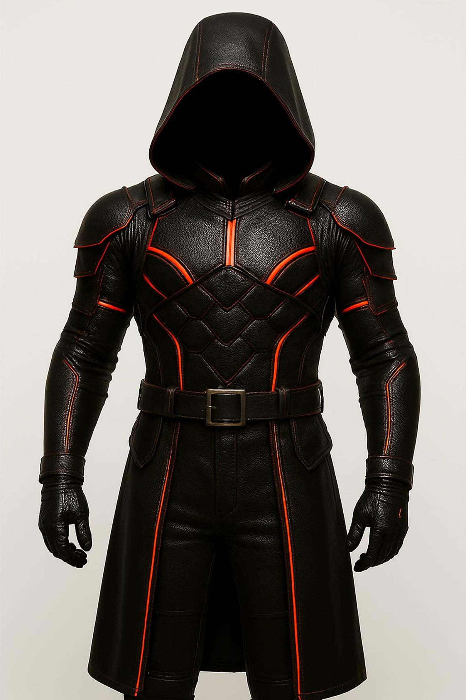 Black Leather Cloak with Armored Chest Plate