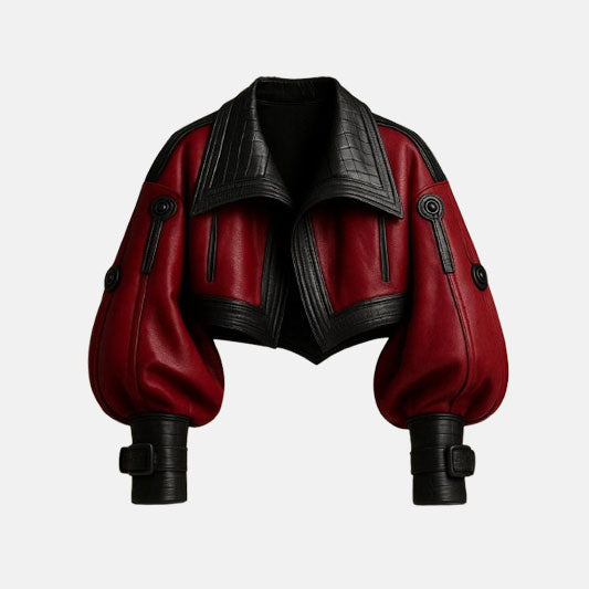 Balloon Sleeve Jacket with Crocodile Embossed Accents