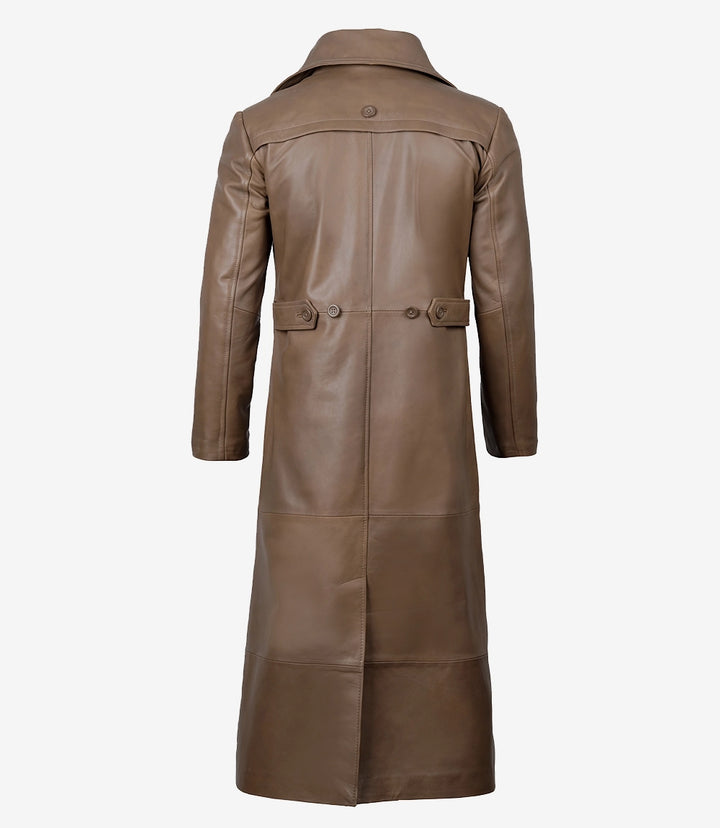 Brown Leather Long Men's Duster Coat