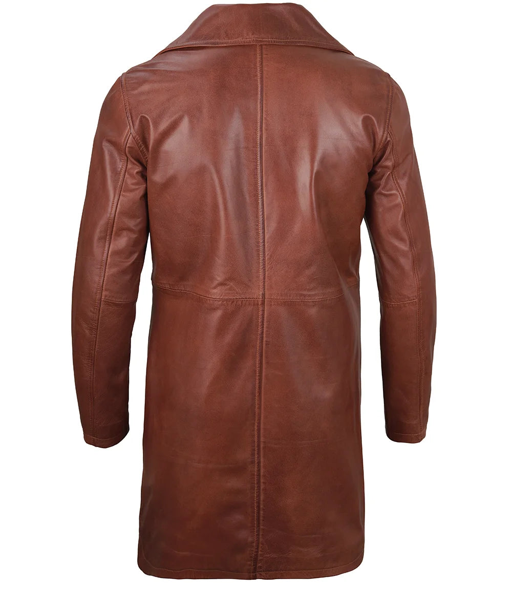 Men's Cognac Brown Real Leather Car Coat – Crafted For You