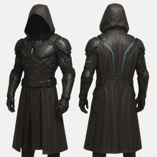 Black Leather Cyberpunk Warrior Hooded Outfit