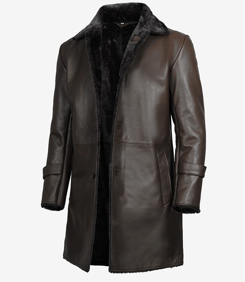 Men's Dark Brown Real Leather Shearling Coat